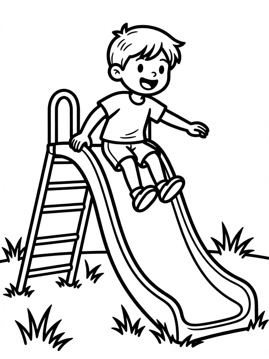A child going down a slide.