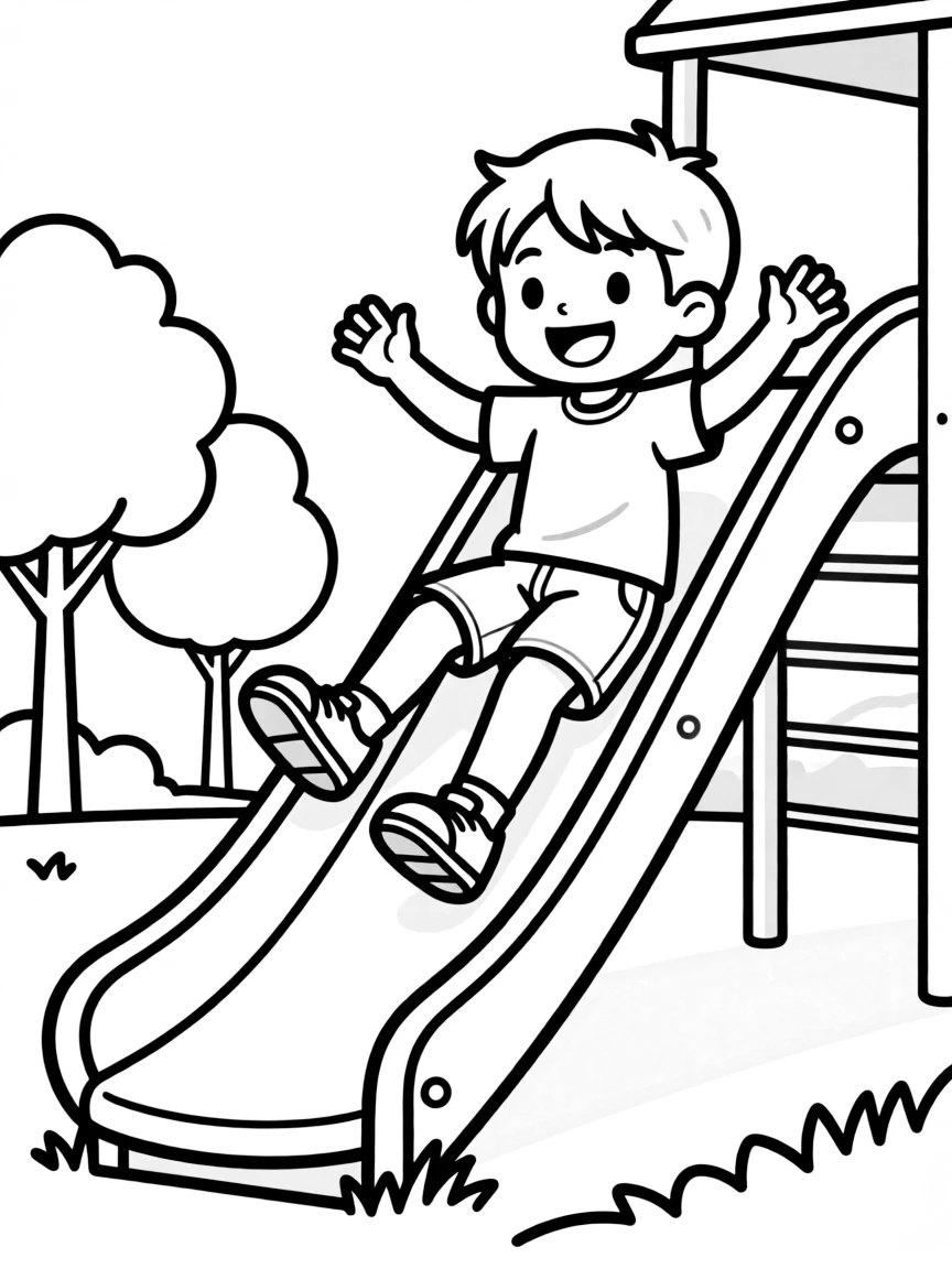 A happy child sliding down.