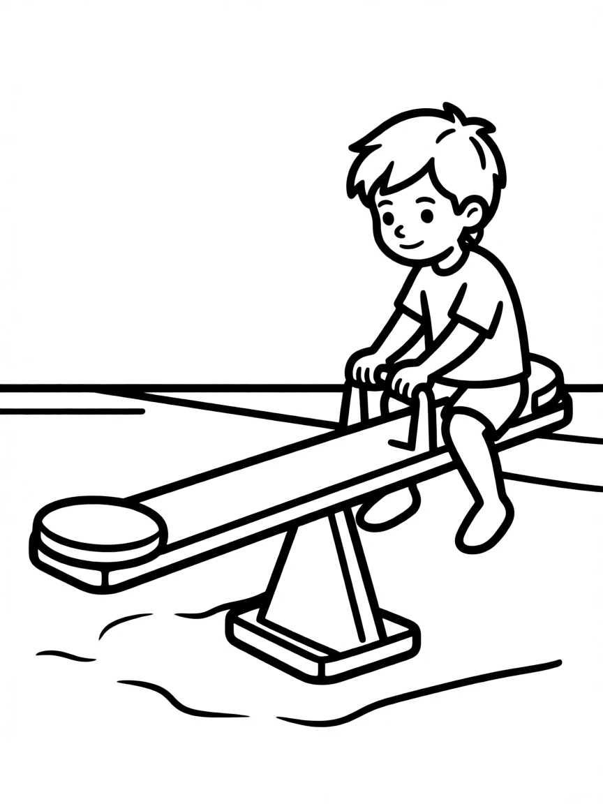 A child playing on a seesaw.