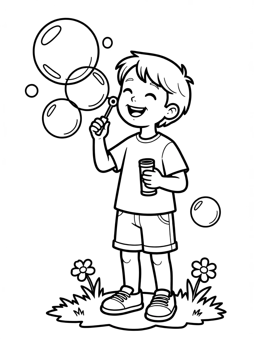 A child blowing bubbles.