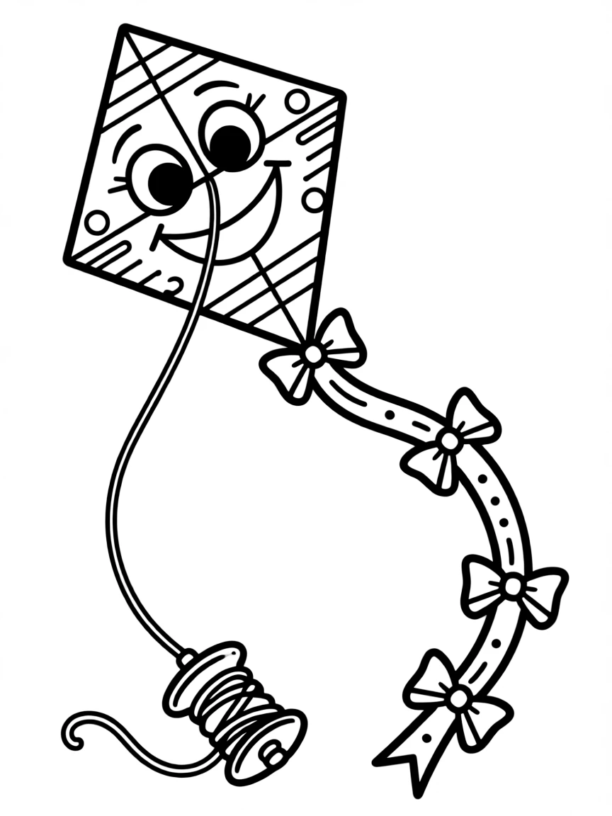 A happy kite with a long tail.