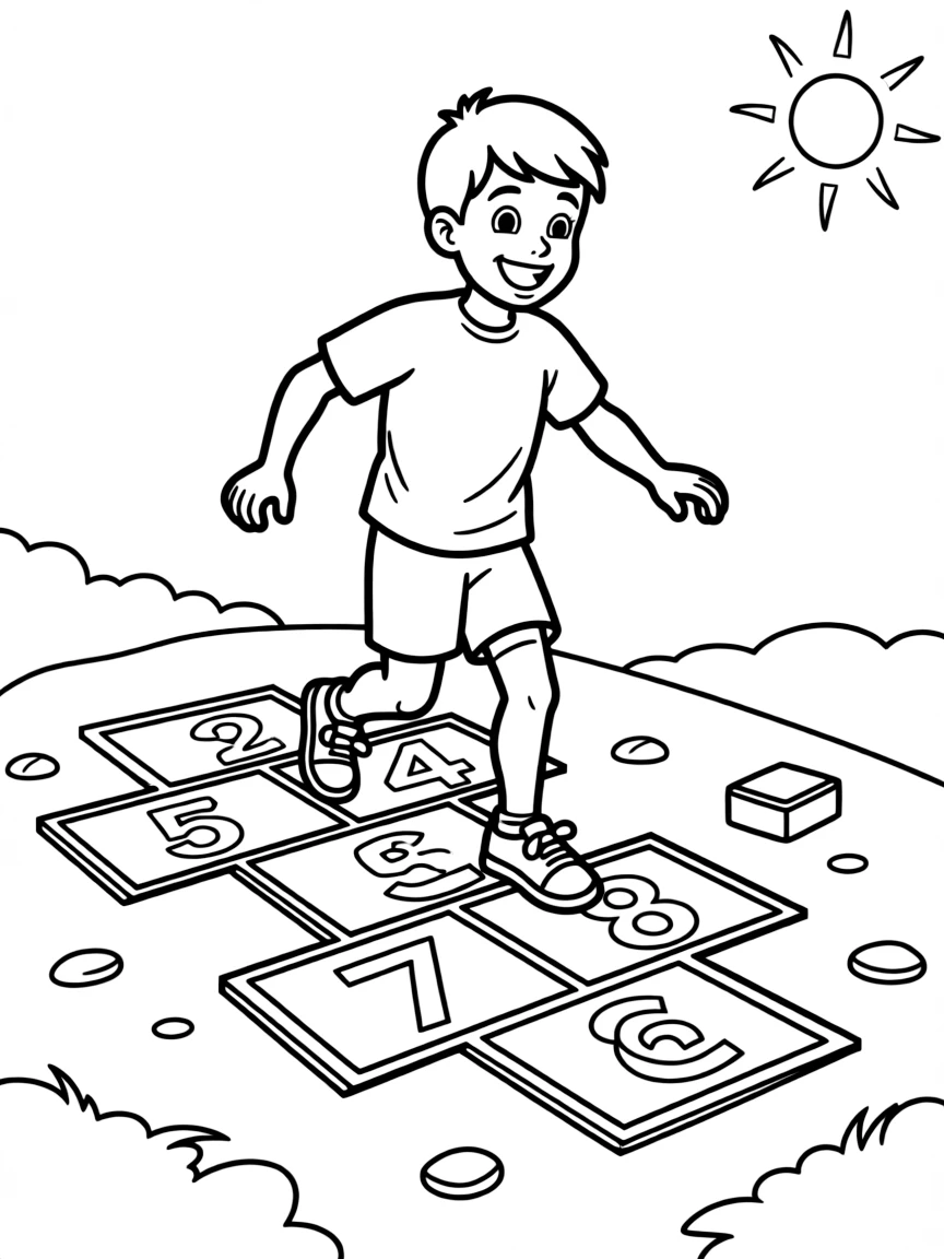 A child playing hopscotch.