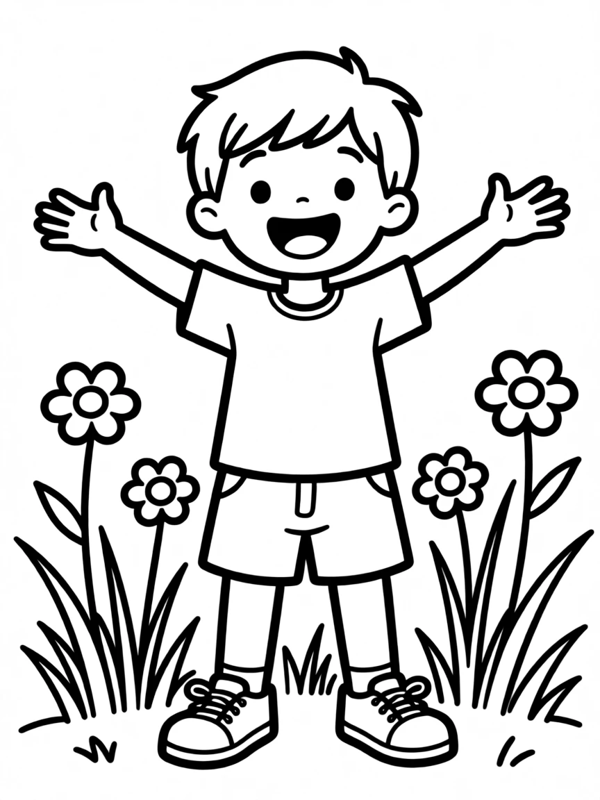 A happy child with arms outstretched.