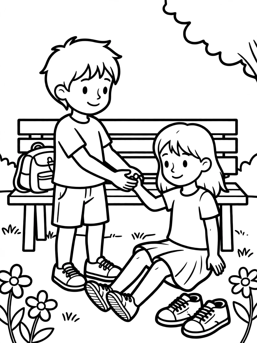 A child helping a friend.