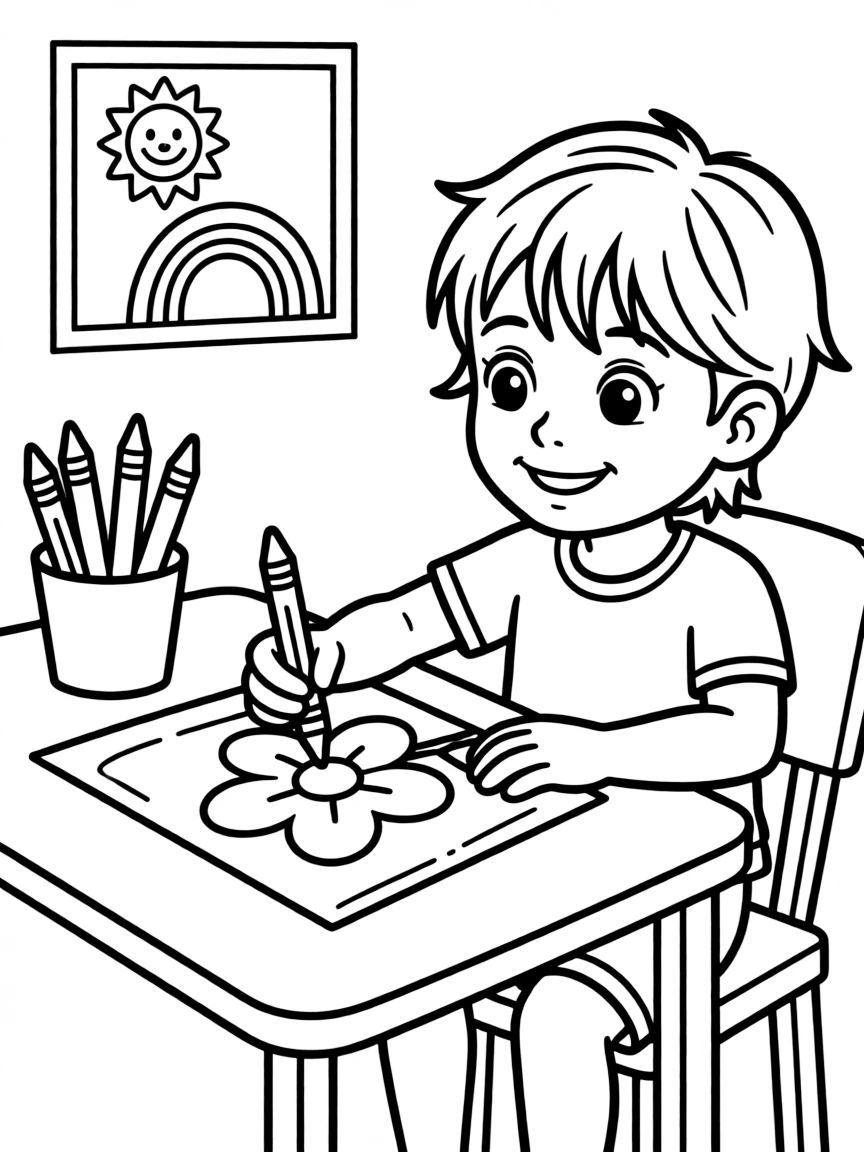 A child coloring inside the lines.