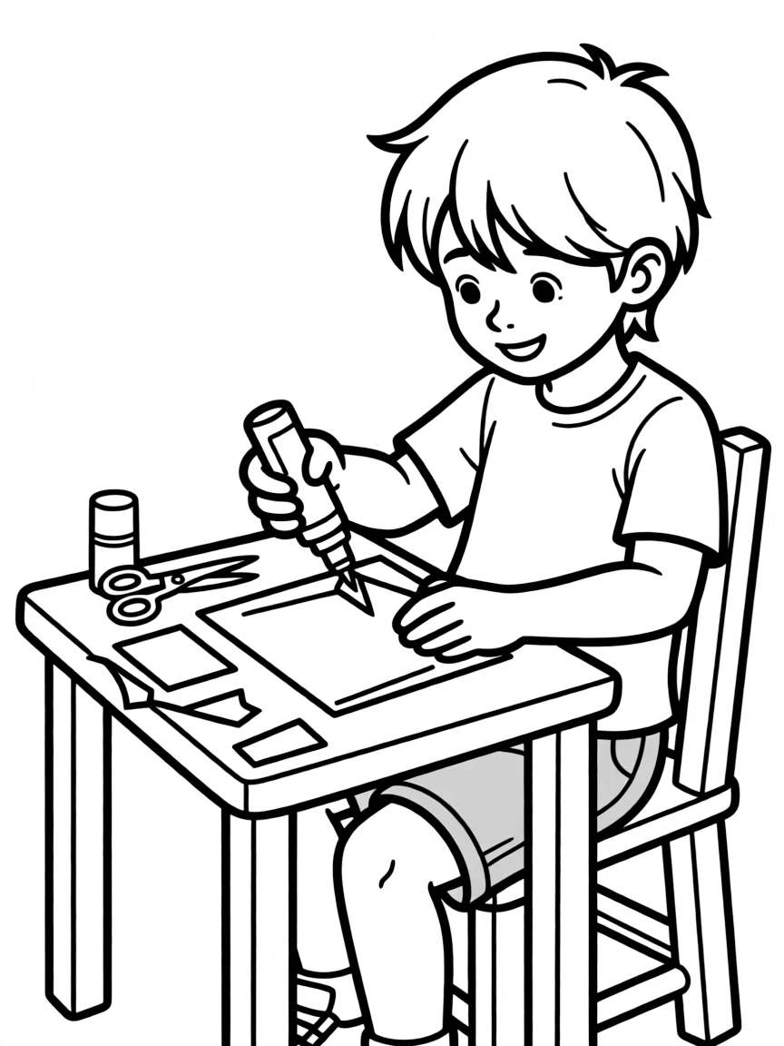 A child gluing paper.