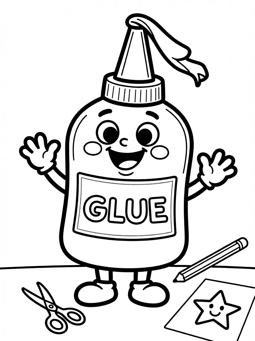 A happy glue bottle with a smile.