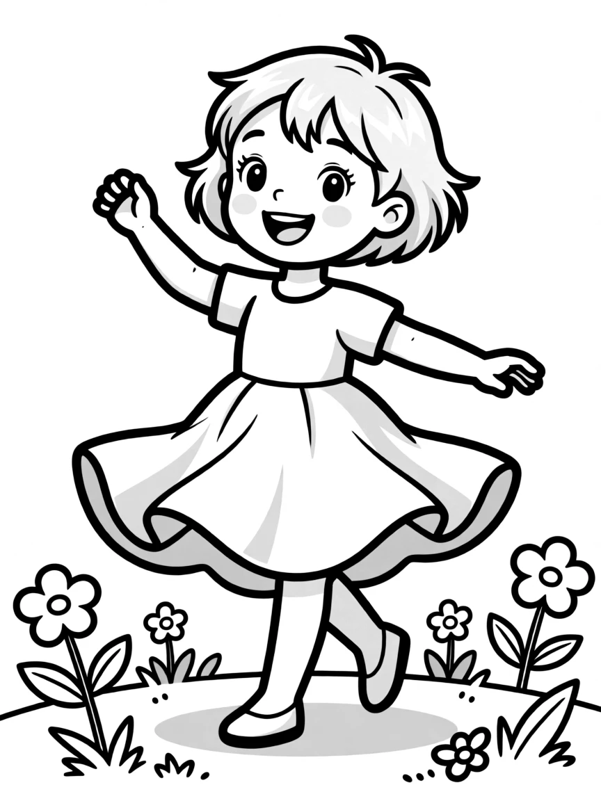 A happy child twirling.