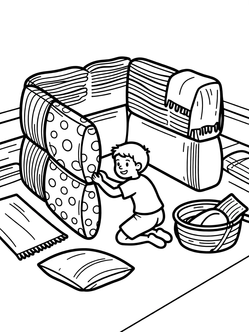 A child building a fort.