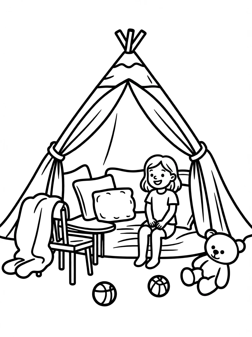 A happy blanket fort with pillows.