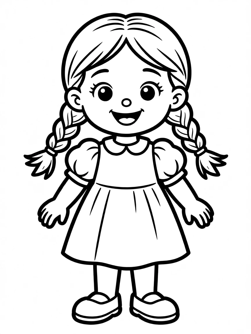 A happy doll with braided hair.