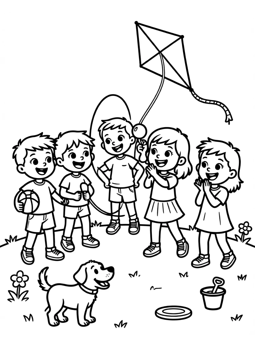 A happy group of diverse children playing.