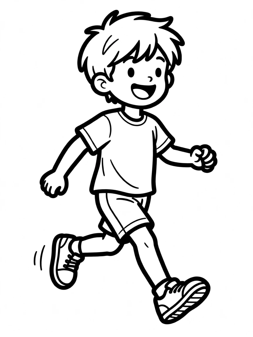 A happy child skipping.