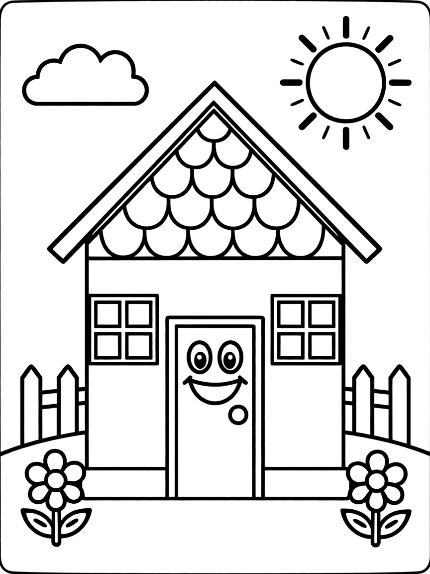 A happy drawing of a house.