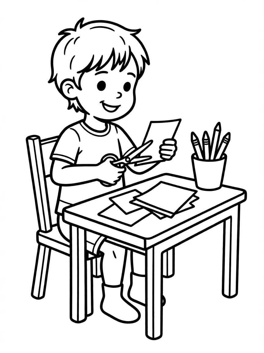 A child cutting.