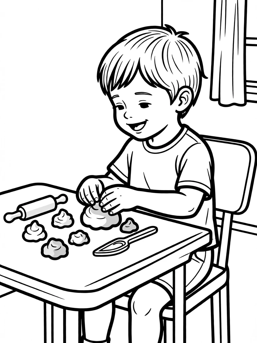 A child playing with playdough.