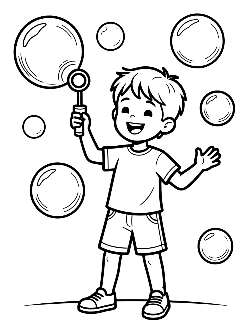 A child playing with bubbles.