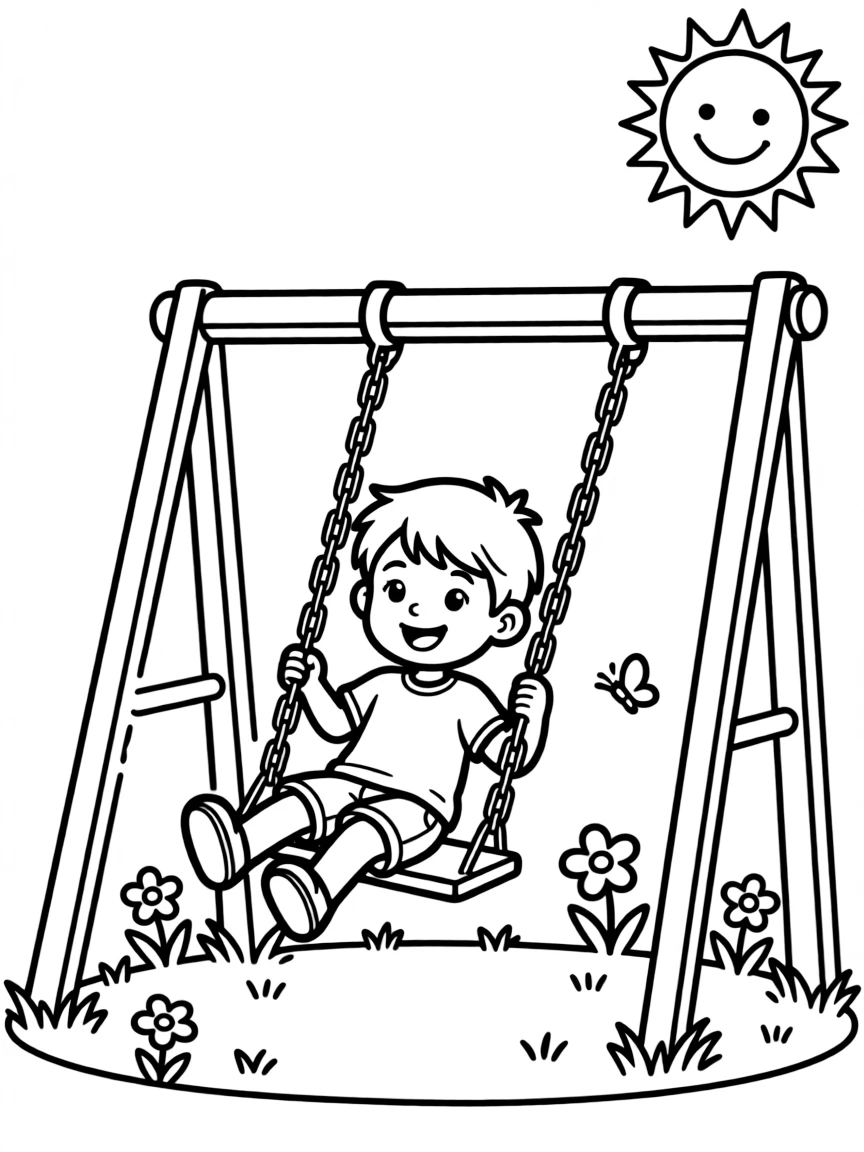 A child swinging.