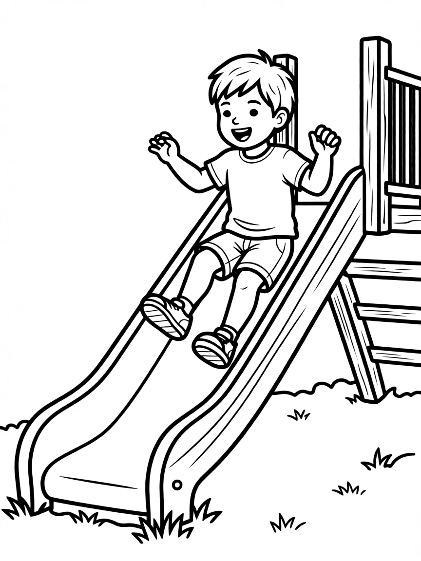 A child going down a slide.
