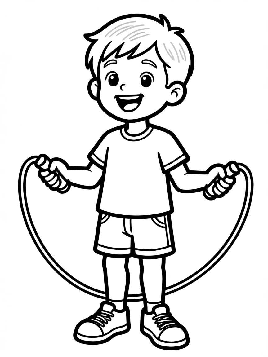A happy child holding a jump rope.