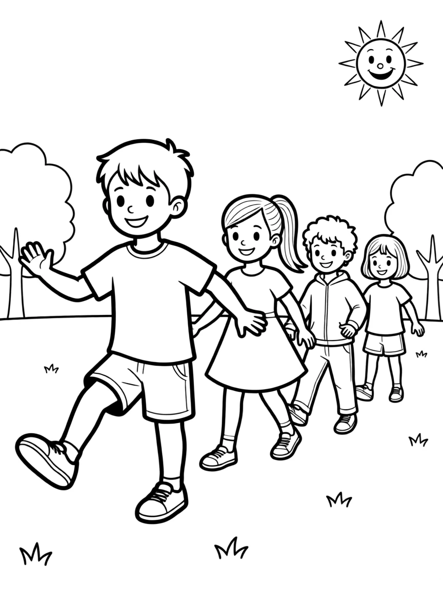 A child playing follow the leader.