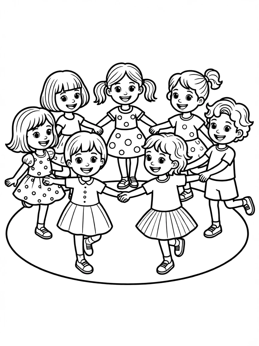 A happy circle of dancing children.