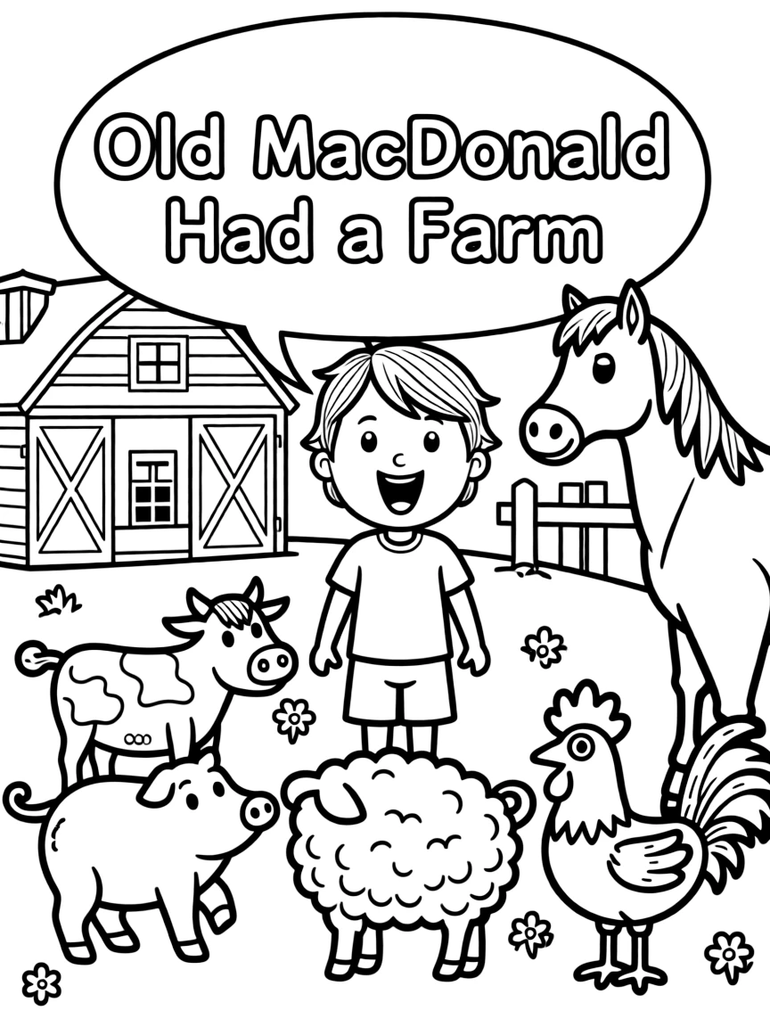 A child singing "Old MacDonald Had a Farm."