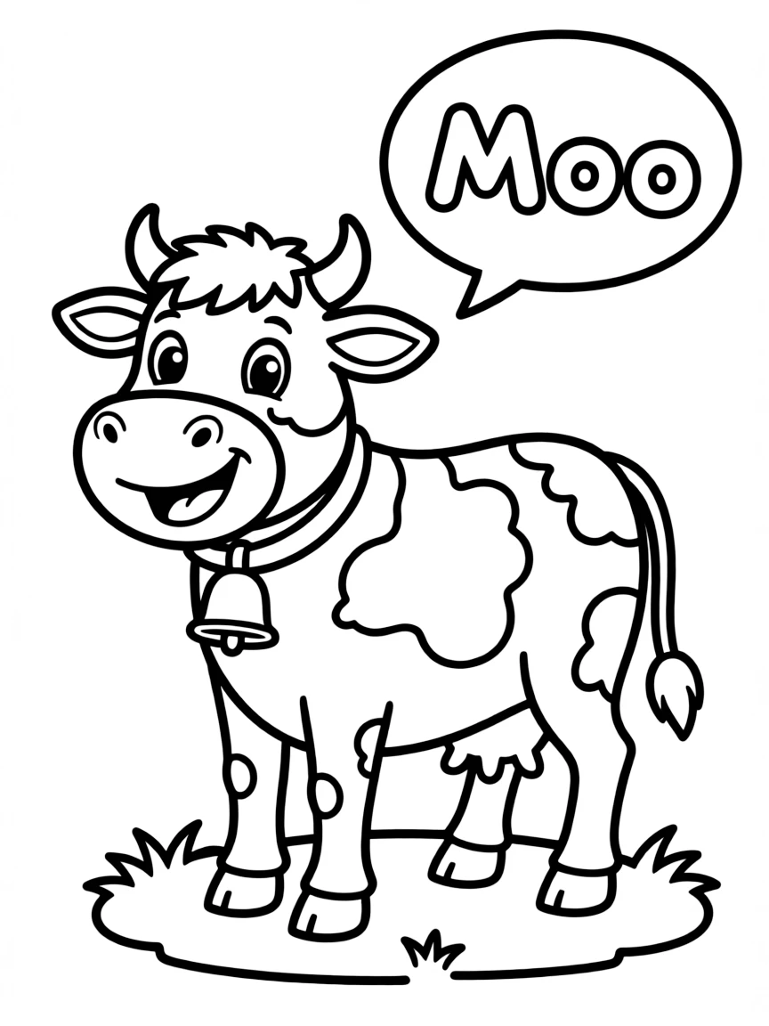 A happy cow saying "Moo."