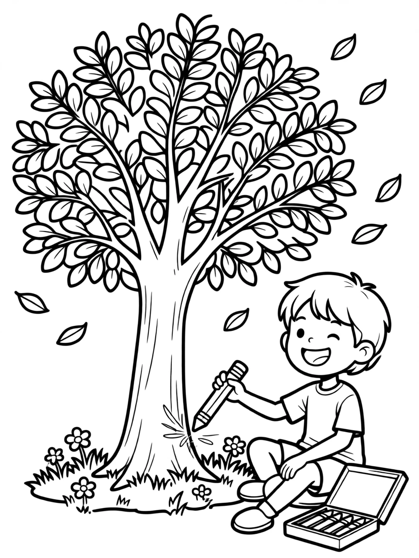 A child drawing a tree.