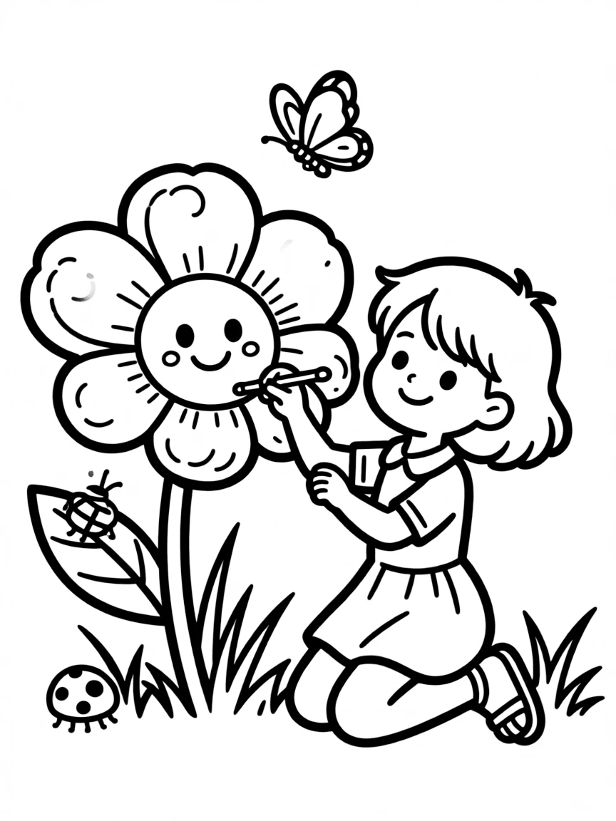 A child drawing a flower.