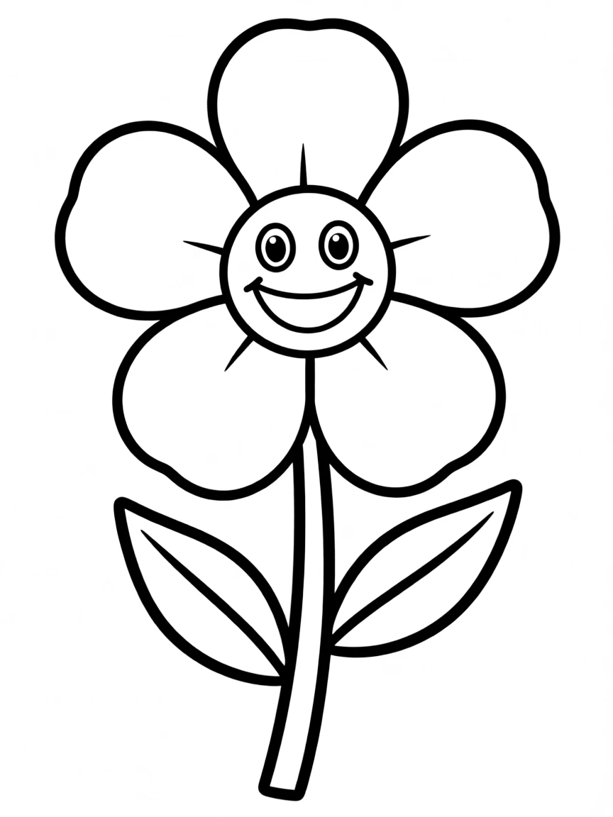 A happy flower with big petals and a stem.