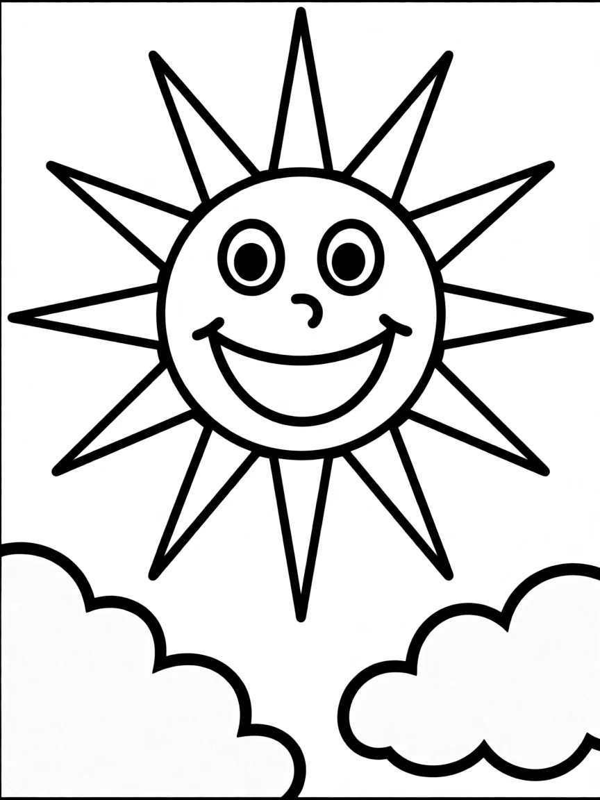 A happy sun with long rays.