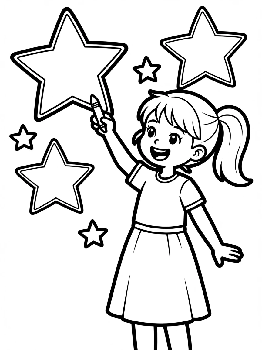 A child drawing stars.