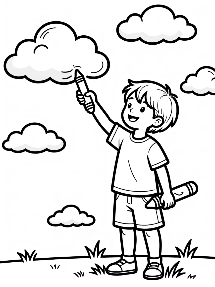 A child drawing clouds.