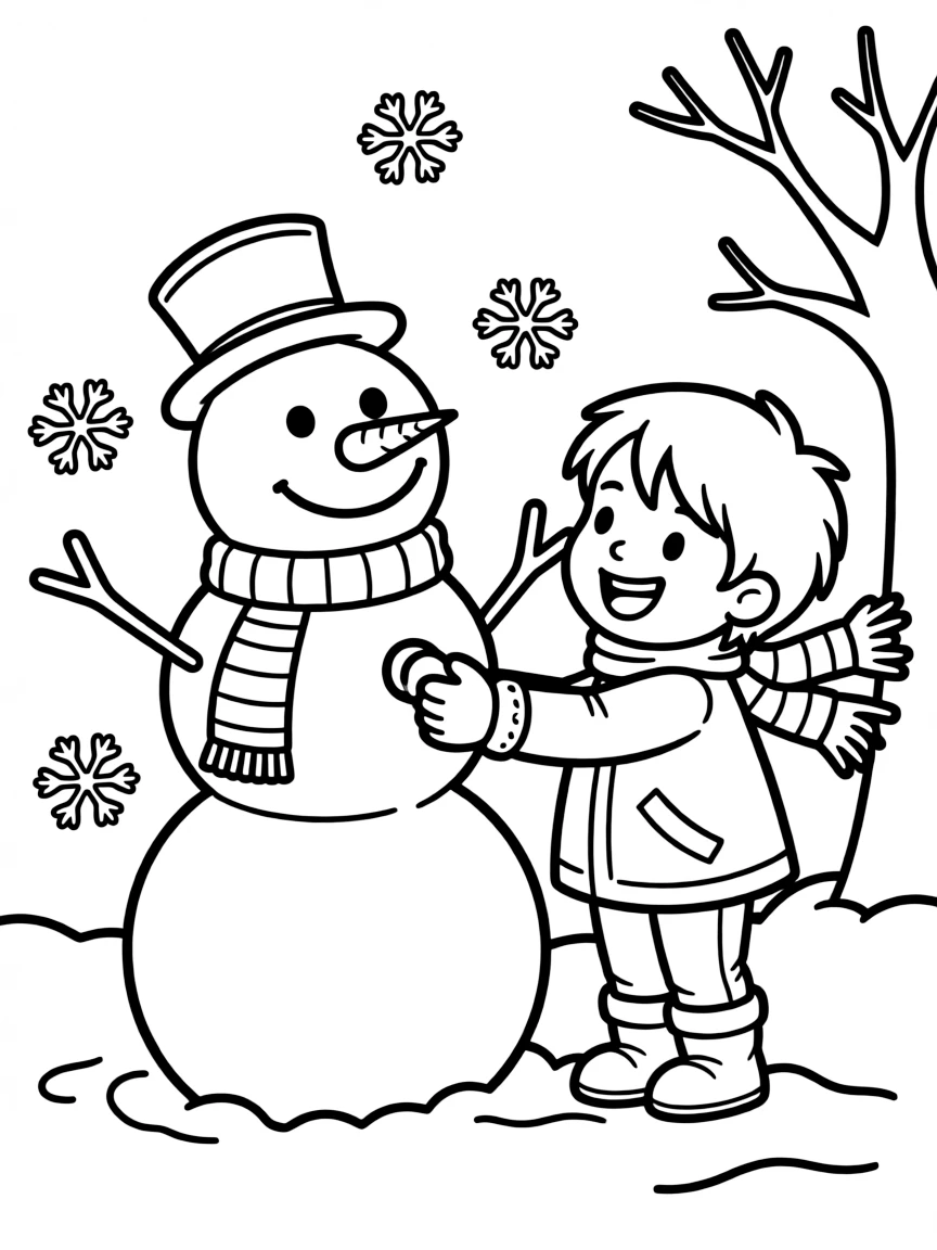 A child drawing a snowman.
