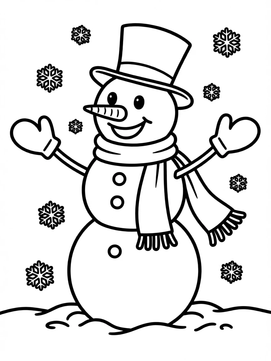 A happy snowman with a top hat.