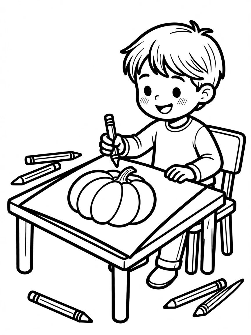 A child drawing a pumpkin.