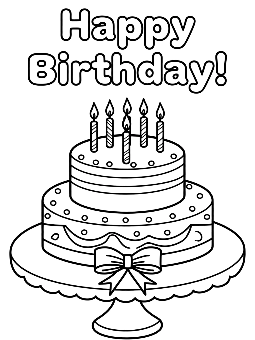 A happy birthday cake with lit candles.