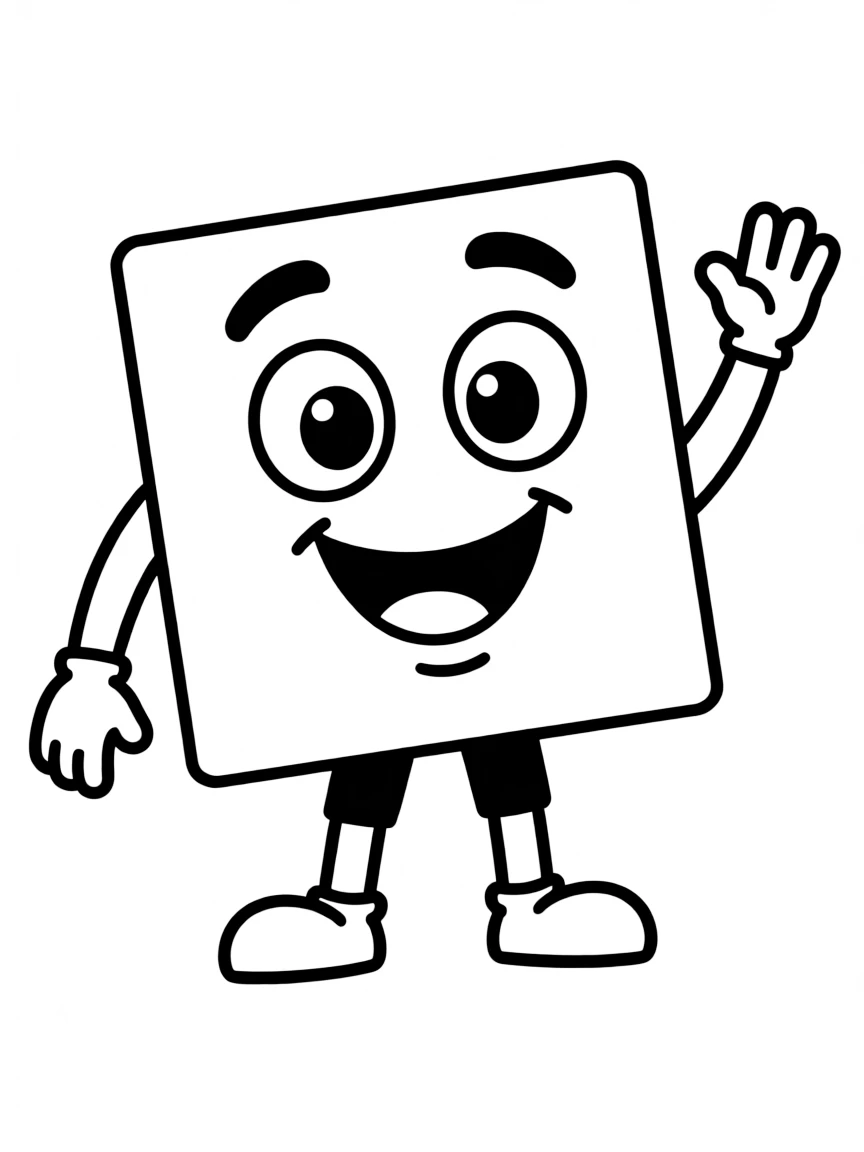 A happy square with four equal sides.