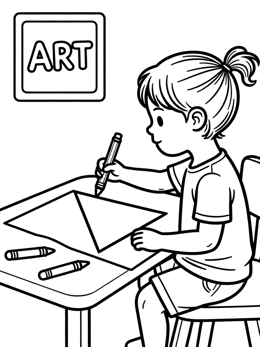 A child drawing a triangle.