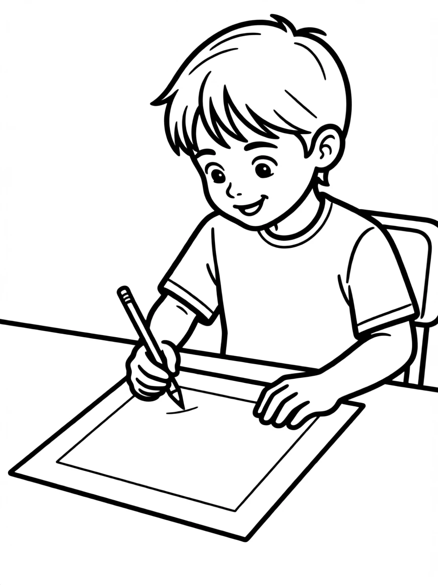 A child drawing a rectangle.