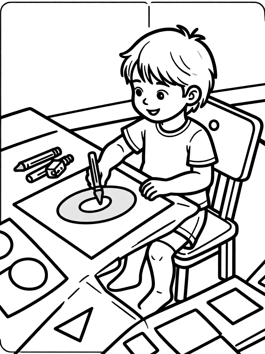 A child drawing an oval.