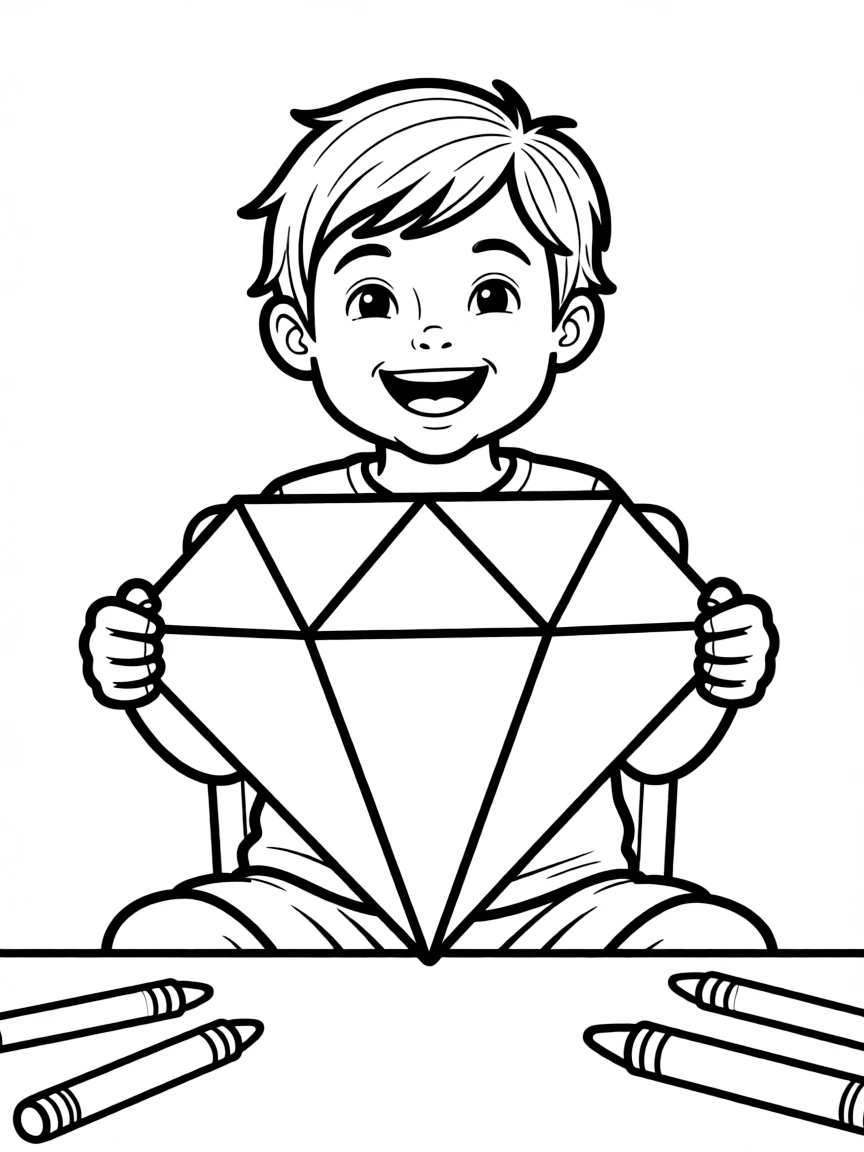 A child drawing a diamond.