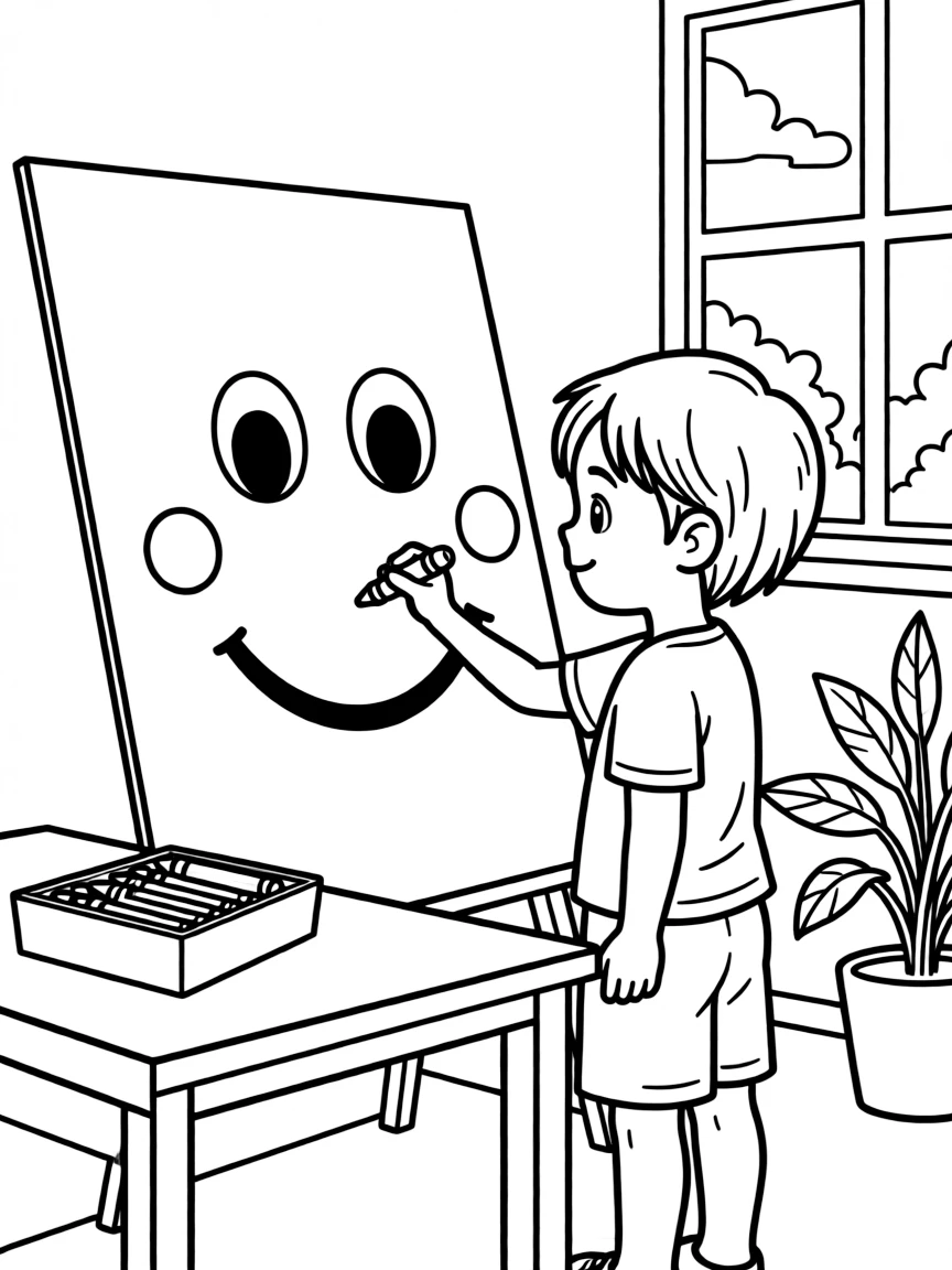 A child drawing a happy face.