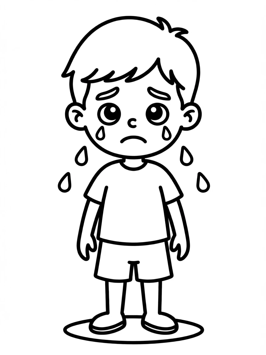 A child drawing a sad face.