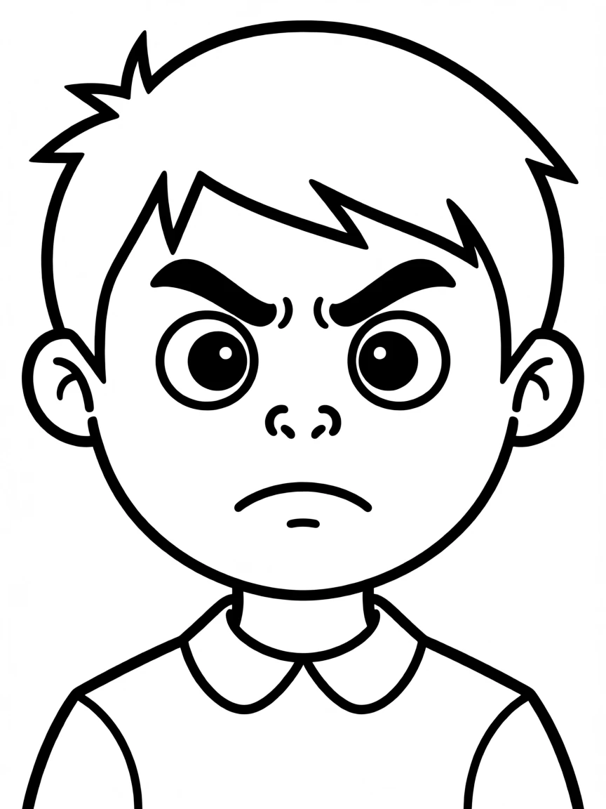 A child drawing an angry face.