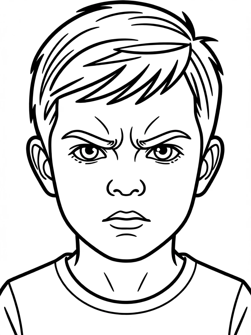 An angry face with a furrowed brow.