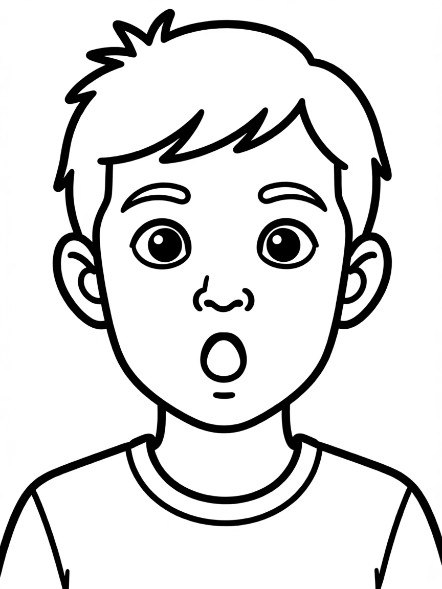 A child drawing a surprised face.