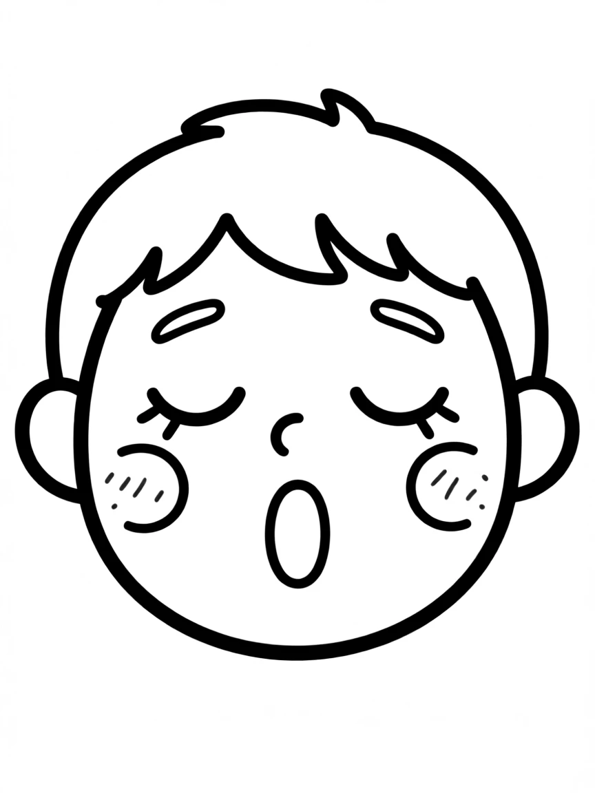 A child drawing a sleepy face.