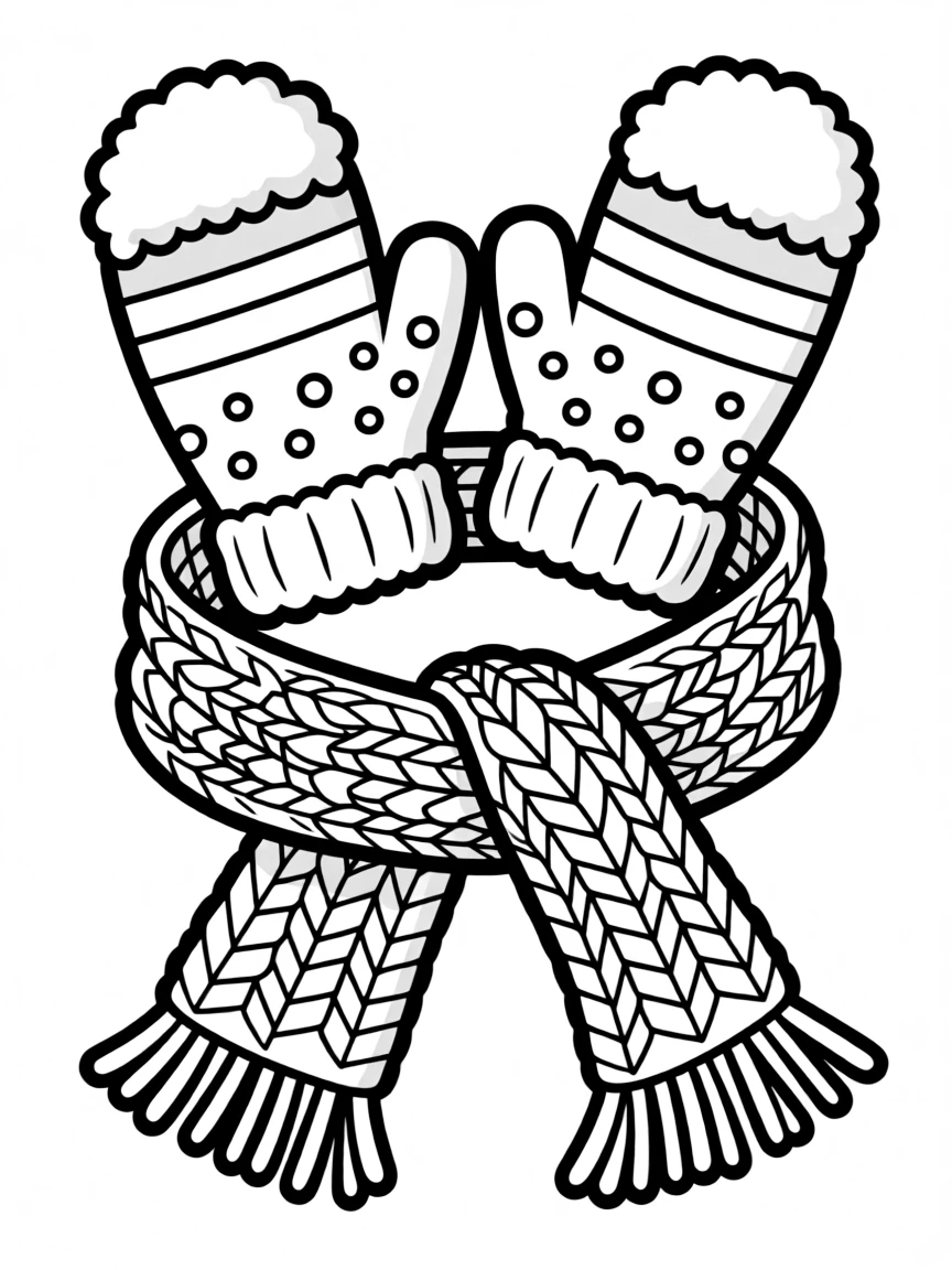 A pair of warm mittens and a scarf.